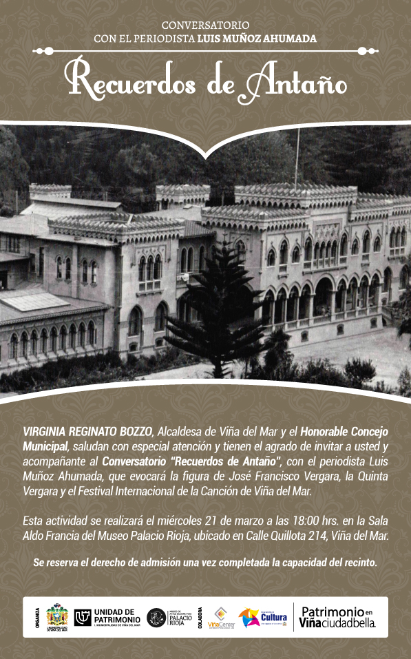“Recuerdos de Antaño” se realizará en Palacio Rioja con conversatorios liderados por Luis Muñoz Ahumada
