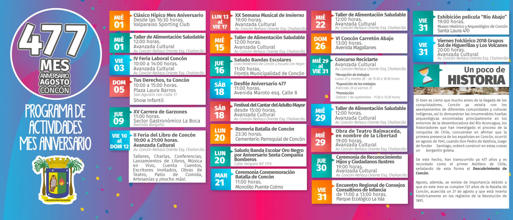 Variadas actividades se realizarán por conmemoración al mes de aniversario de Concón