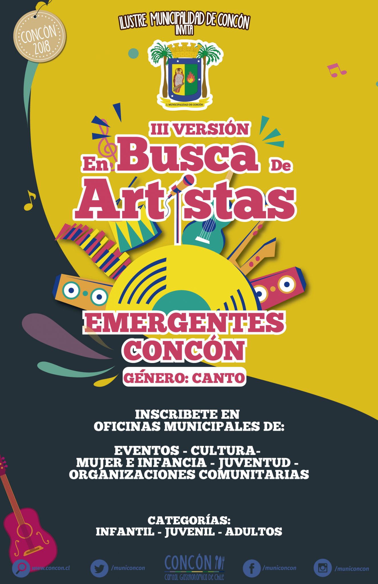 El municipio de Concón lanzó esta semana las bases del “III Festival de Artistas Emergentes de Concón 2018”Género: Canto