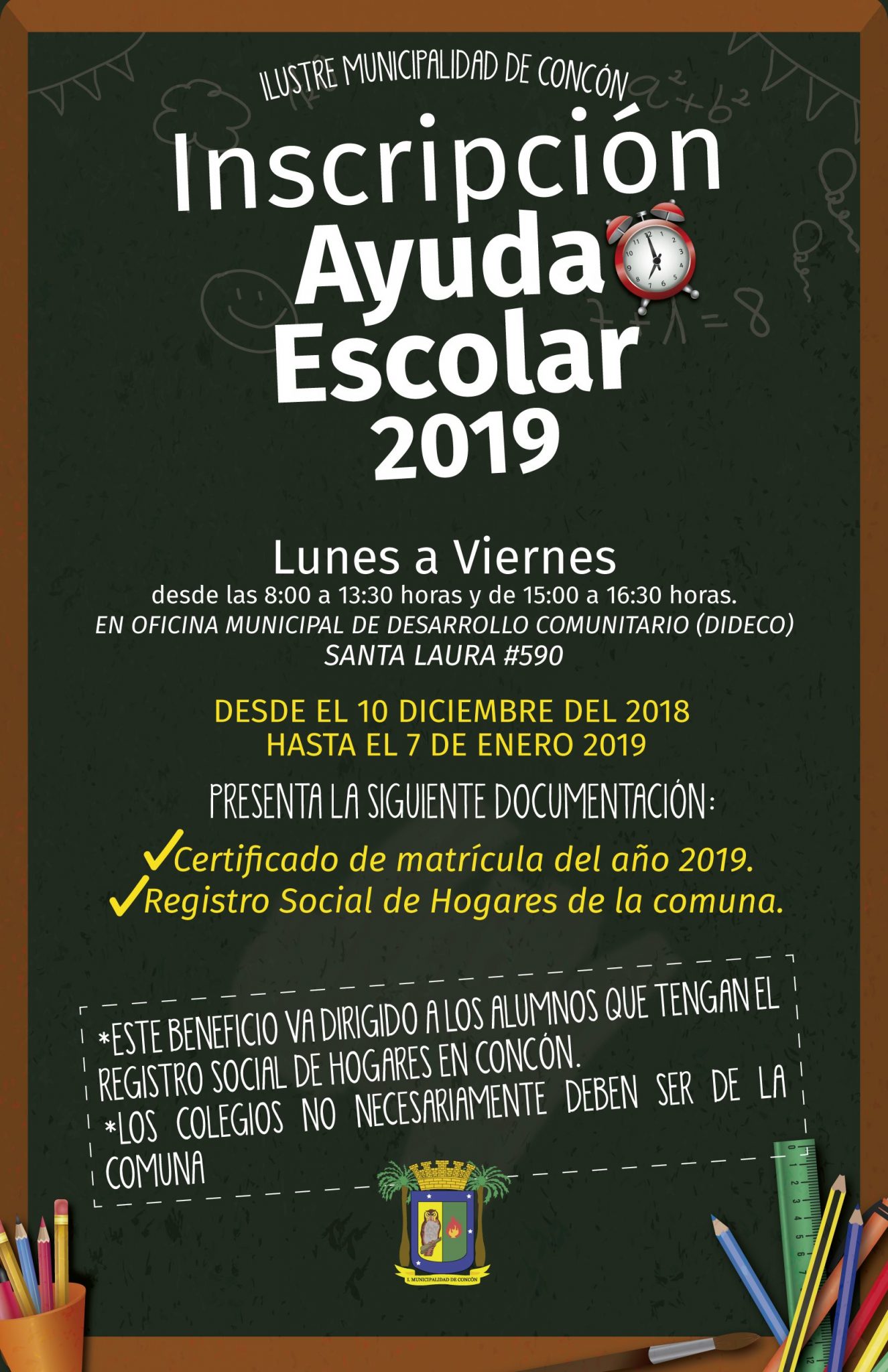 Plazos para inscripción de “Ayuda Escolar Año 2019” en Concón