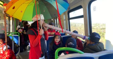 Un viaje de película: niños y niñas llegaron en tren a disfrutar de una sesión especial de cine del Festival Ojo de Pescado.