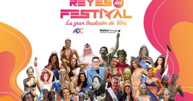 Reyes del Festival de Viña: collage de Reinas y Reyes históricos con coronas y bandas. Vuelve la gran tradición de popularidad.