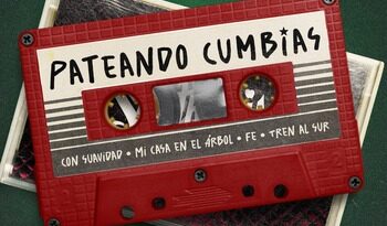 Cassette rojo del EP "Pateando Cumbias" de Santaferia. Homenaje a Jorge González con "Tren al sur", "Fe".
