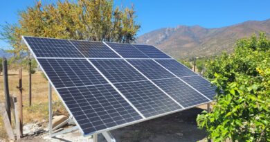 Paneles fotovoltaicos en campo de Valparaíso. Energía para riego, reduciendo hasta 60% la cuenta de luz de agricultores.