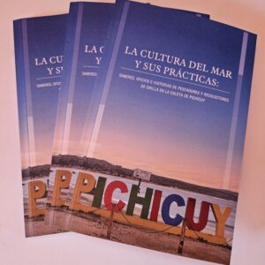 Libros "La Cultura del Mar y sus Prácticas" de Caleta Pichicuy. Rescatan saberes de pescadores y recolectores. Portada con letras "PICHICUY".