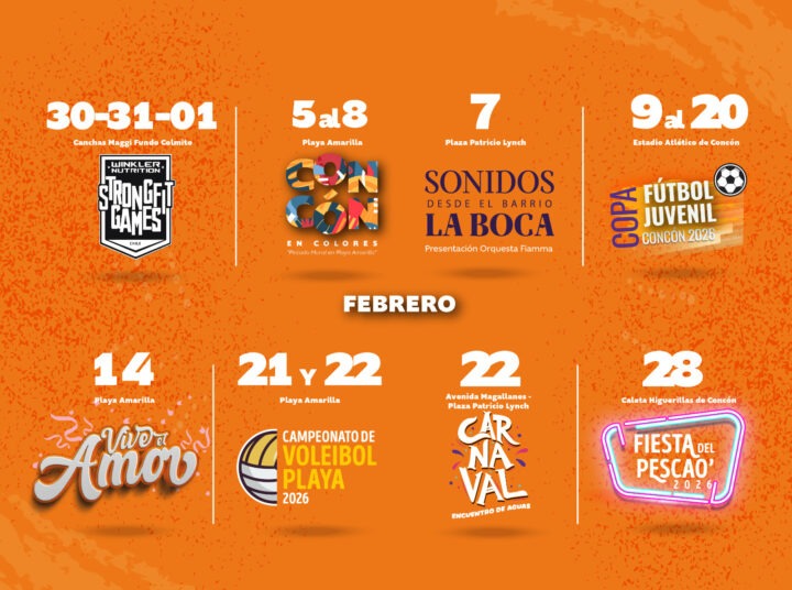 Concón Verano 2026: Calendario de febrero con Strongfit Games, Concón en Colores, Fútbol, Voleibol Playa y Fiesta del Pescao.
