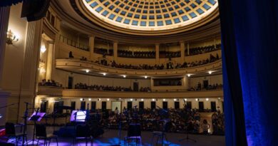 Teatro Municipal Viña del Mar lleno. Escenario iluminado con equipo, público en platea y palcos. Cúpula ornamentada.