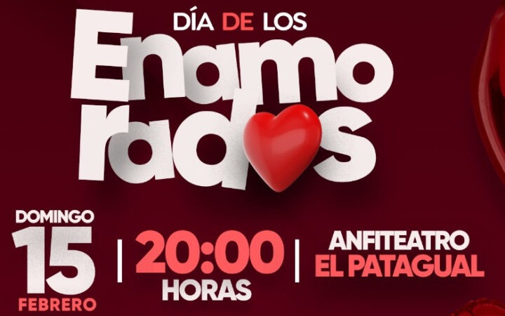 Día de los Enamorados en Olmué: Domingo 15 Febrero, 20:00h. Anfiteatro El Patagual. Diseño romántico con corazón.