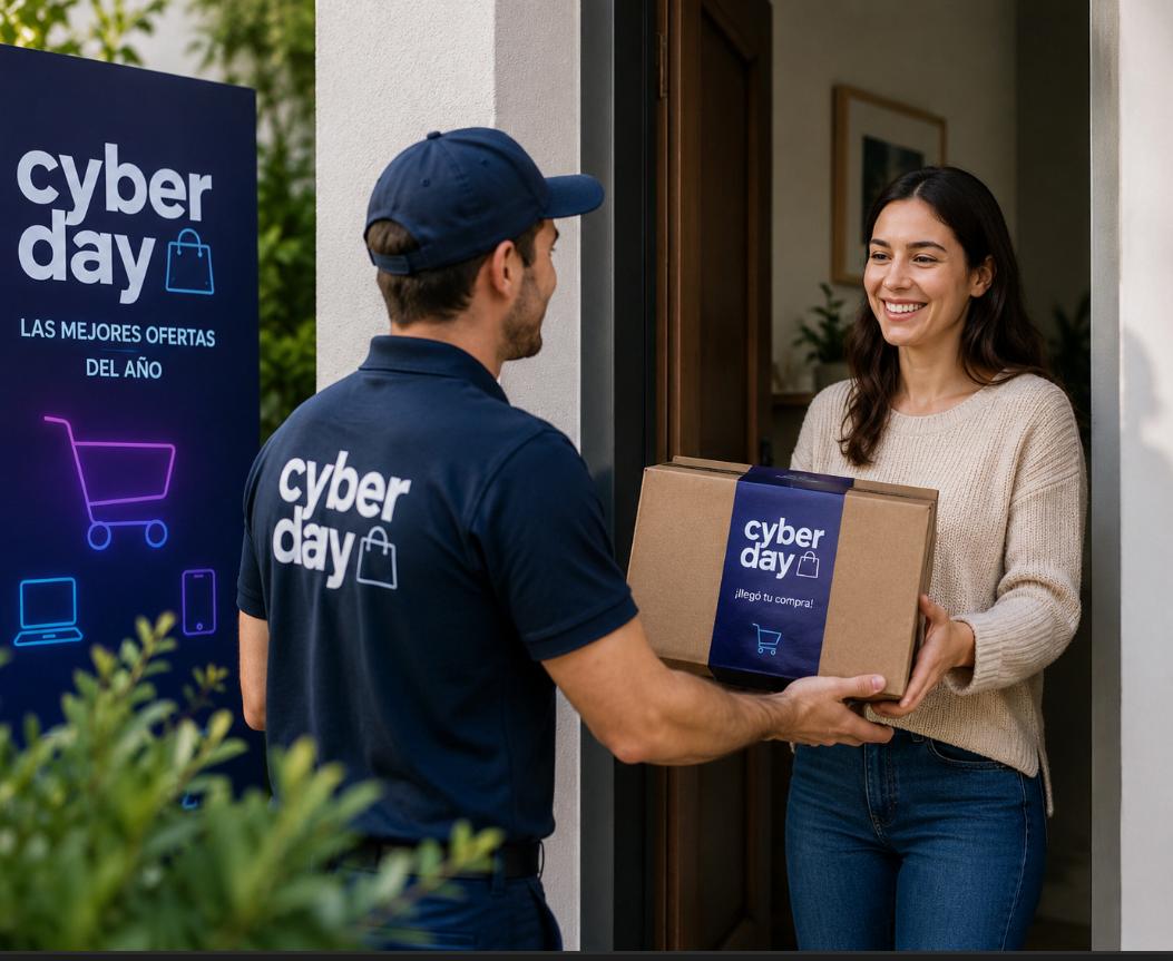 Entrega de un paquete del Cyber Day a un cliente.