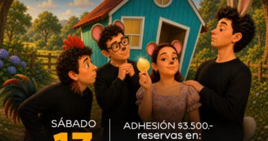 Afiche promocional de la obra 'La ratita presumida' mostrando a los personajes principales en un escenario lúdico.
