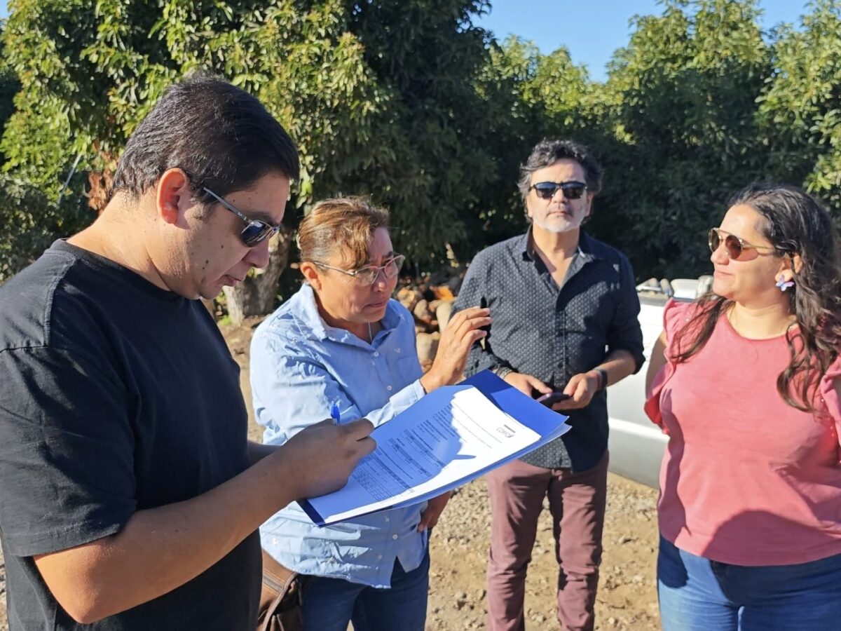 Profesionales del programa realizando levantamiento de información y asesoría técnica en terreno con agricultores de la región.