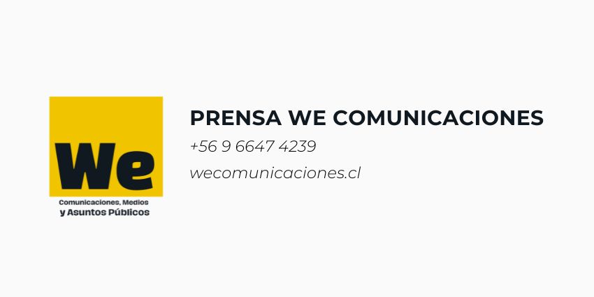 Logotipo de PRENSA WE COMUNICACIONES con información de contacto.