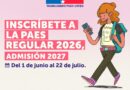 Afiche informativo sobre la inscripción a la PAES Regular 2026, Admisión 2027.