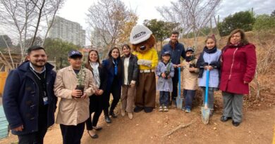 Autoridades y estudiantes de la Escuela Básica Luisa Nieto Hamel durante la jornada de reforestación.