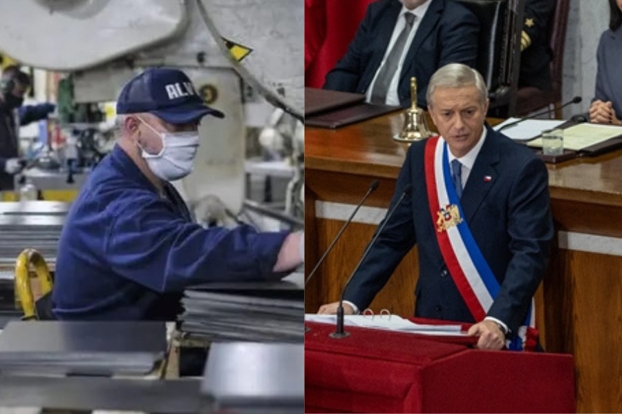 Trabajador Pyme en faena y el Presidente José Antonio Kast en la Cuenta Pública Presidencial.