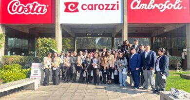 Estudiantes del Liceo Comercial de Quillota posan frente a la planta Ambrosoli de Carozzi.
