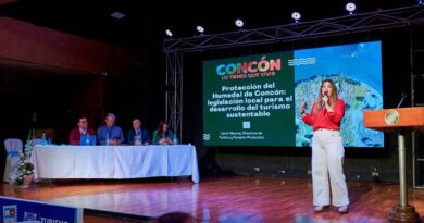 Carol Olivares exponiendo sobre la ordenanza de protección del humedal de Concón en el Simposio de Legislación Turística en Arica.