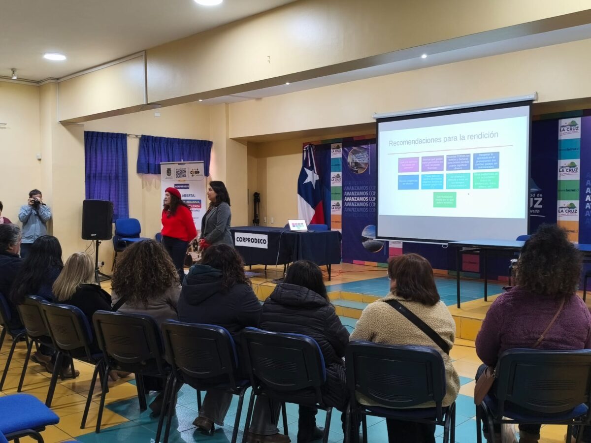 Presentación en una sala con proyección de diapositivas y audiencia.