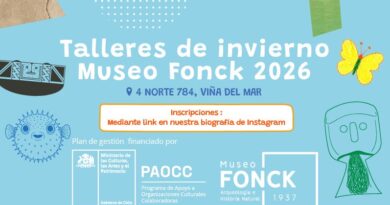 Afiche promocional de los Talleres de invierno Museo Fonck 2026 en Viña del Mar.