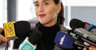 La alcaldesa de Viña del Mar, Macarena Ripamonti, entregando declaraciones a la prensa tras el Cogrid comunal.