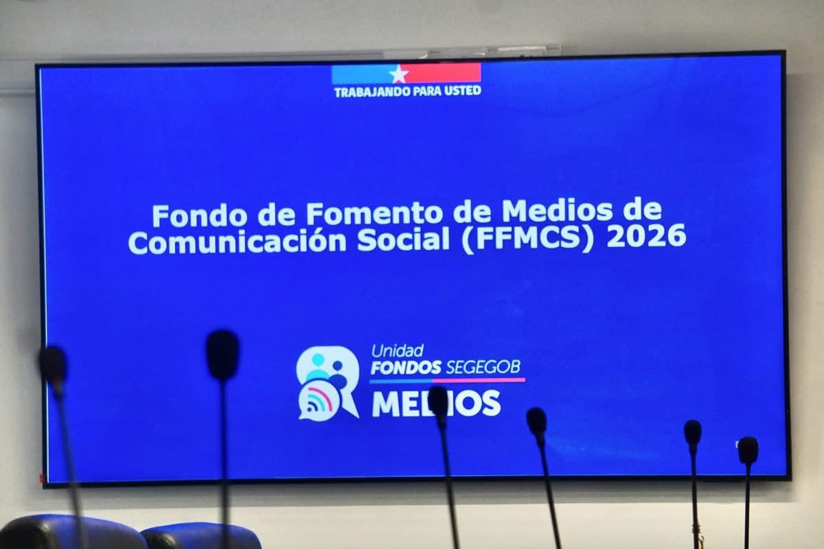 Pantalla informativa sobre el Fondo de Fomento de Medios de Comunicación Social 2026.