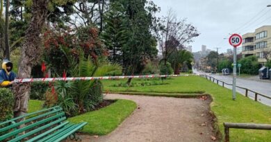 Plaza de Viña del Mar acordonada con cinta de peligro por seguridad.