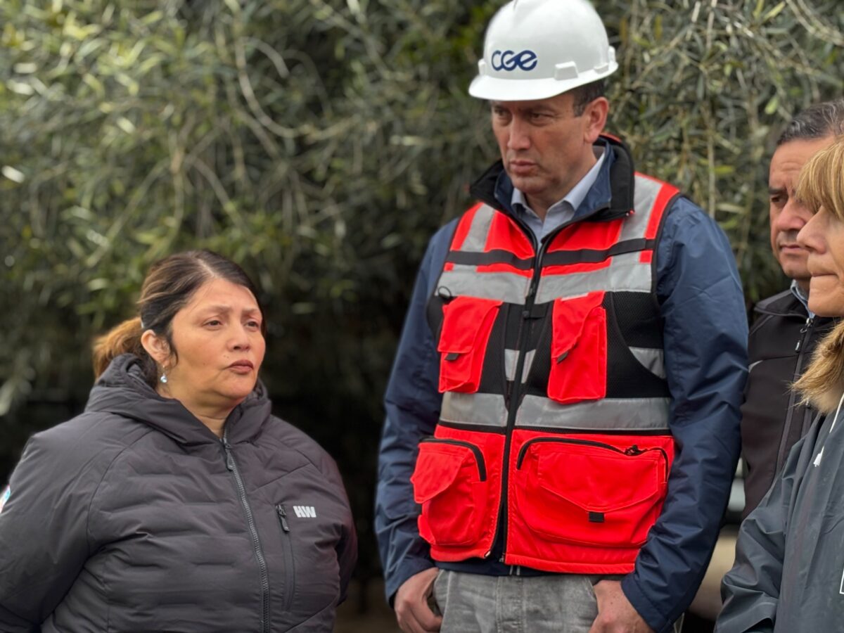 La alcaldesa de Papudo, Claudia Adasme, junto a autoridades en terreno durante la evaluación de daños eléctricos.