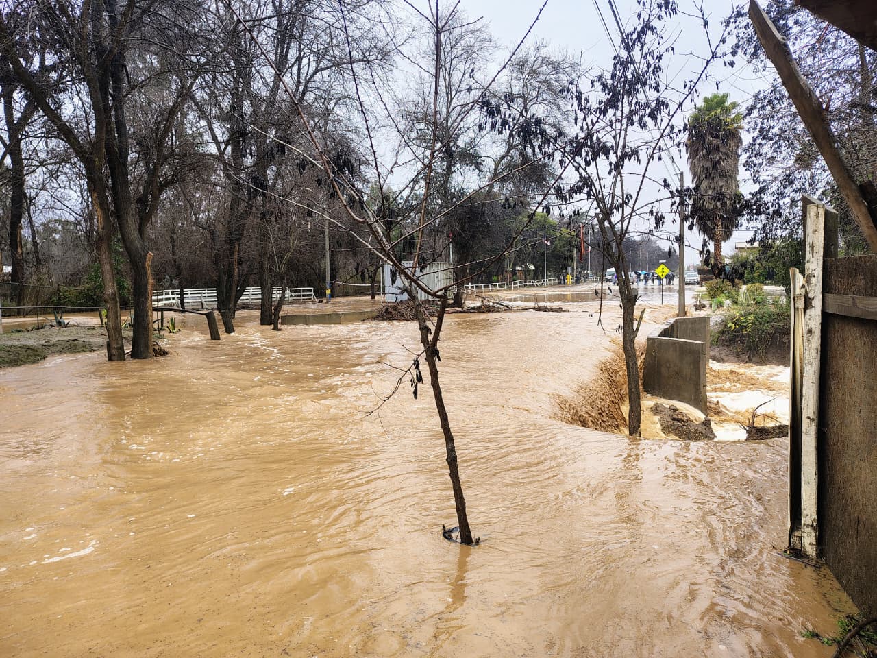 Vista de la inundación en el sector de Pullally tras el desborde de canales.