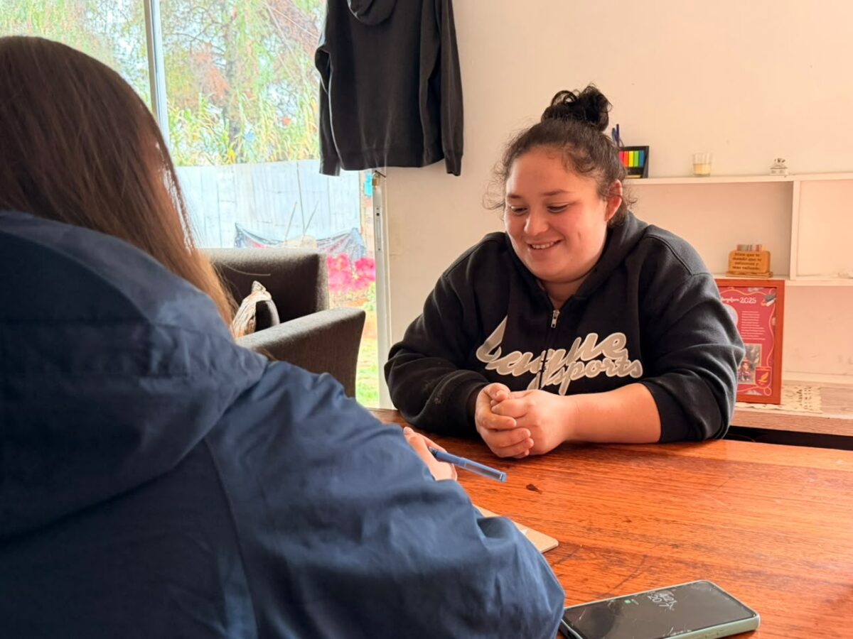 Funcionaria municipal aplicando la Ficha Básica de Emergencia a una vecina en Limache.