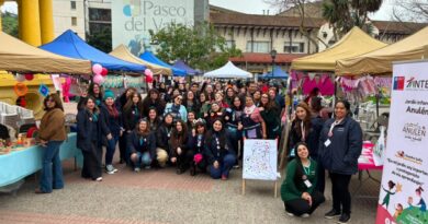 Participantes de la Feria de la Lactancia Materna en la Plaza de Armas de Quillota.