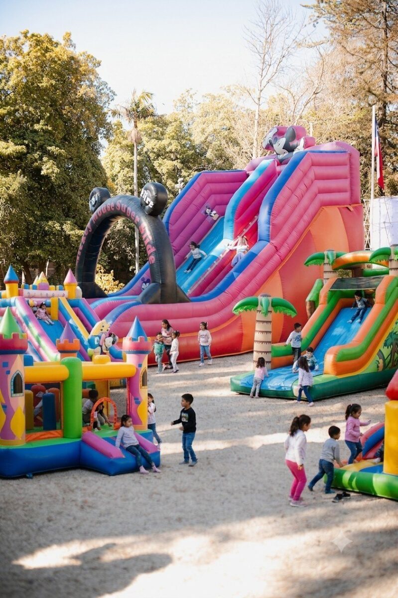 Juegos inflables y actividades infantiles en el parque Quinta Vergara.