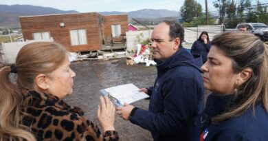 El seremi de Desarrollo Social y Familia, Nicolás Cerda, junto a equipos municipales, conversa con una vecina afectada en terreno.