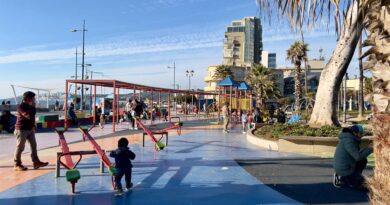 Vista general de la Plaza Colombia en Viña del Mar con sus actuales juegos infantiles.